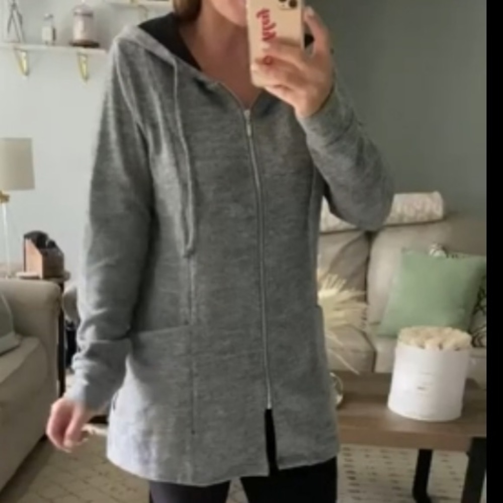 Women’s Grey Hooded Zip-Up Longline Jacket